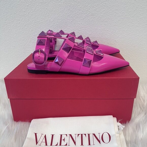 Valentino Garavani Roman Stud Ankle Strap Mule Vlogo Rockstud Cage Flat 36.5/ 38 - Picture 6 of 12